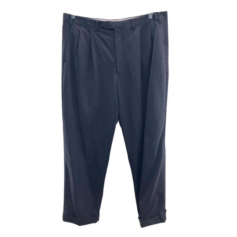 Ralph Ralph Lauren Black Wool Cuffed Hem Pleated Zip Slacks Trouser Dress Pants